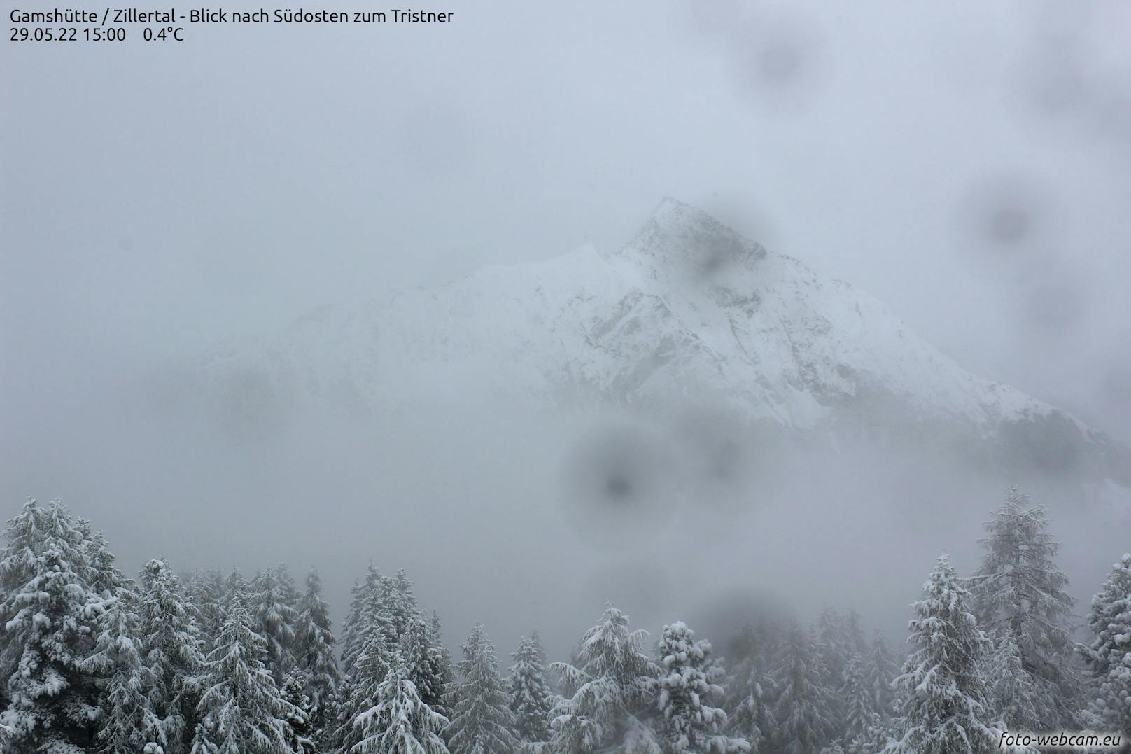 Im Zillertal schneite es am Nachmittag des 29. Mai weiterhin heftig.