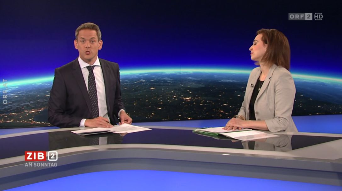 Justizministerin Alma Zadic zu Gast in der ORF-ZIB2 bei Martin Thür am 29. Mai 2022.