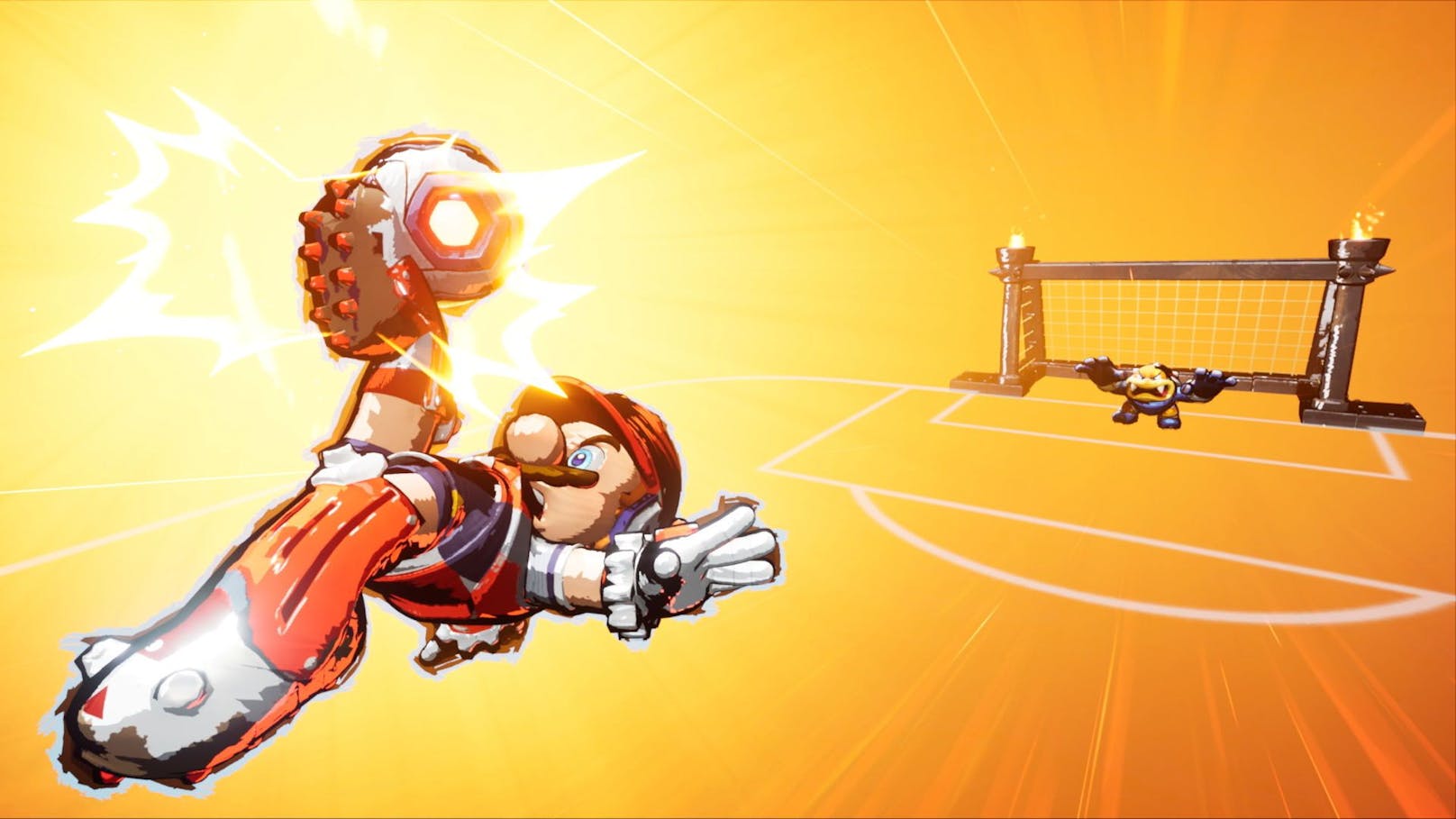 "Mario Strikers: Battle League Football": Beim "Hyperschuss" wird die Video-Inszenierung auf die Spitze getrieben.