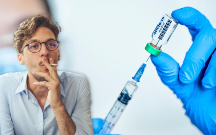 Symbolfotos von einem Raucher und einer Spritze