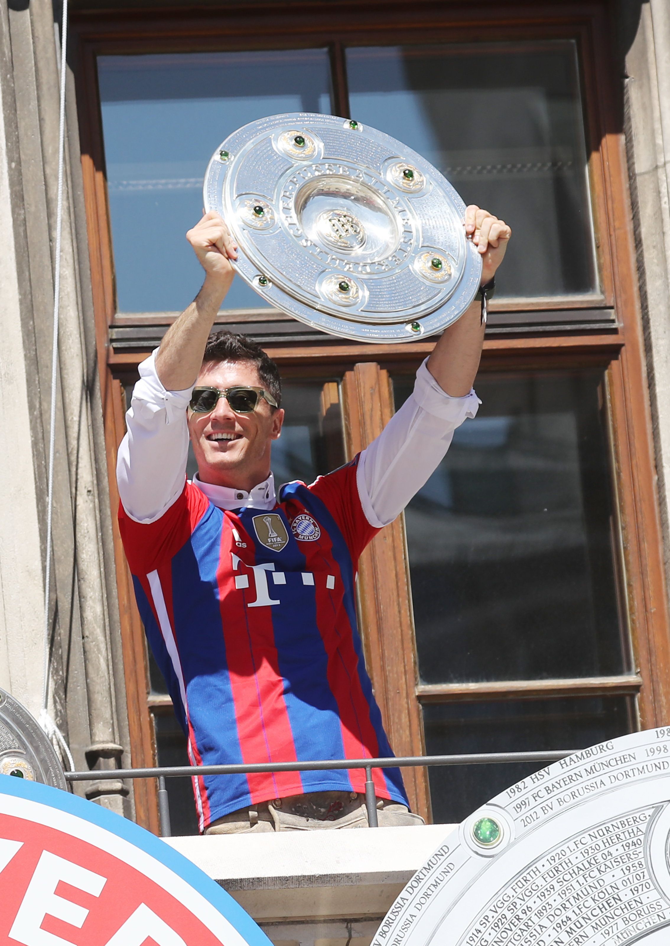 Robert Lewandowski Mitte Mai bei der Bayern-Meisterfeier auf dem Marienplatz in München.