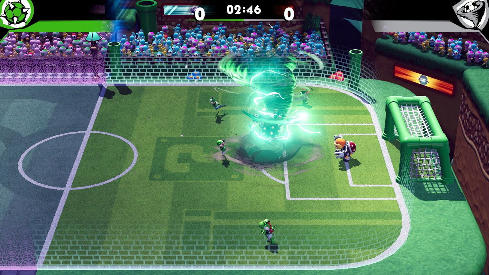 "Mario Strikers: Battle League Football" im Test: Beim "Hyperschuss" wird die Video-Inszenierung auf die Spitze getrieben.