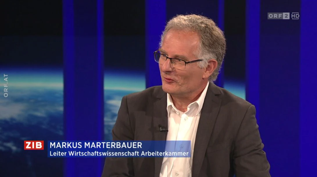 Arbeiterkammer-Chefökonom Markus Marterbauer und Eco-Austria-Direktorin Monika Köppl-Turyna zu Gast bei Martin Thür in der ZIB2 am 31. Mai 2022.