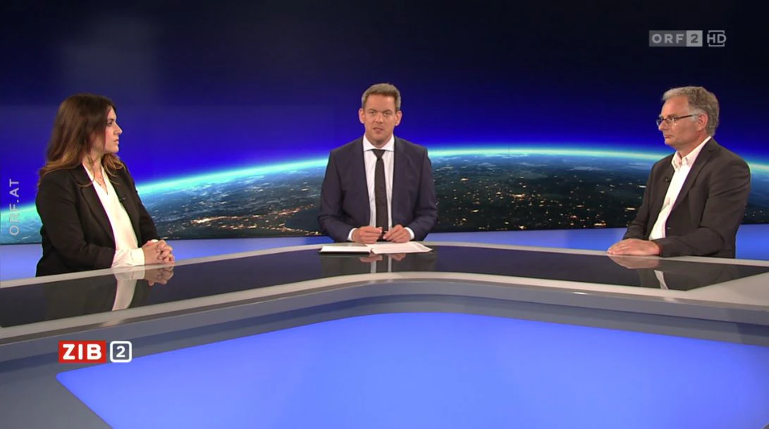 Arbeiterkammer-Chefökonom Markus Marterbauer und Eco-Austria-Direktorin Monika Köppl-Turyna zu Gast bei Martin Thür in der ZIB2 am 31. Mai 2022.