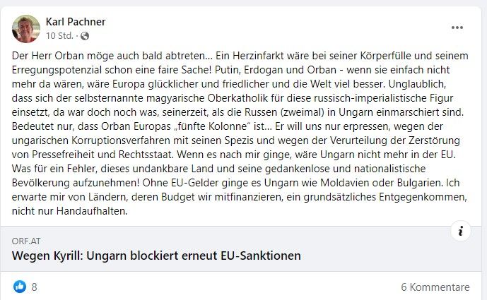 Karl Pachner hat das Facebook-Posting mittlerweile gelöscht.