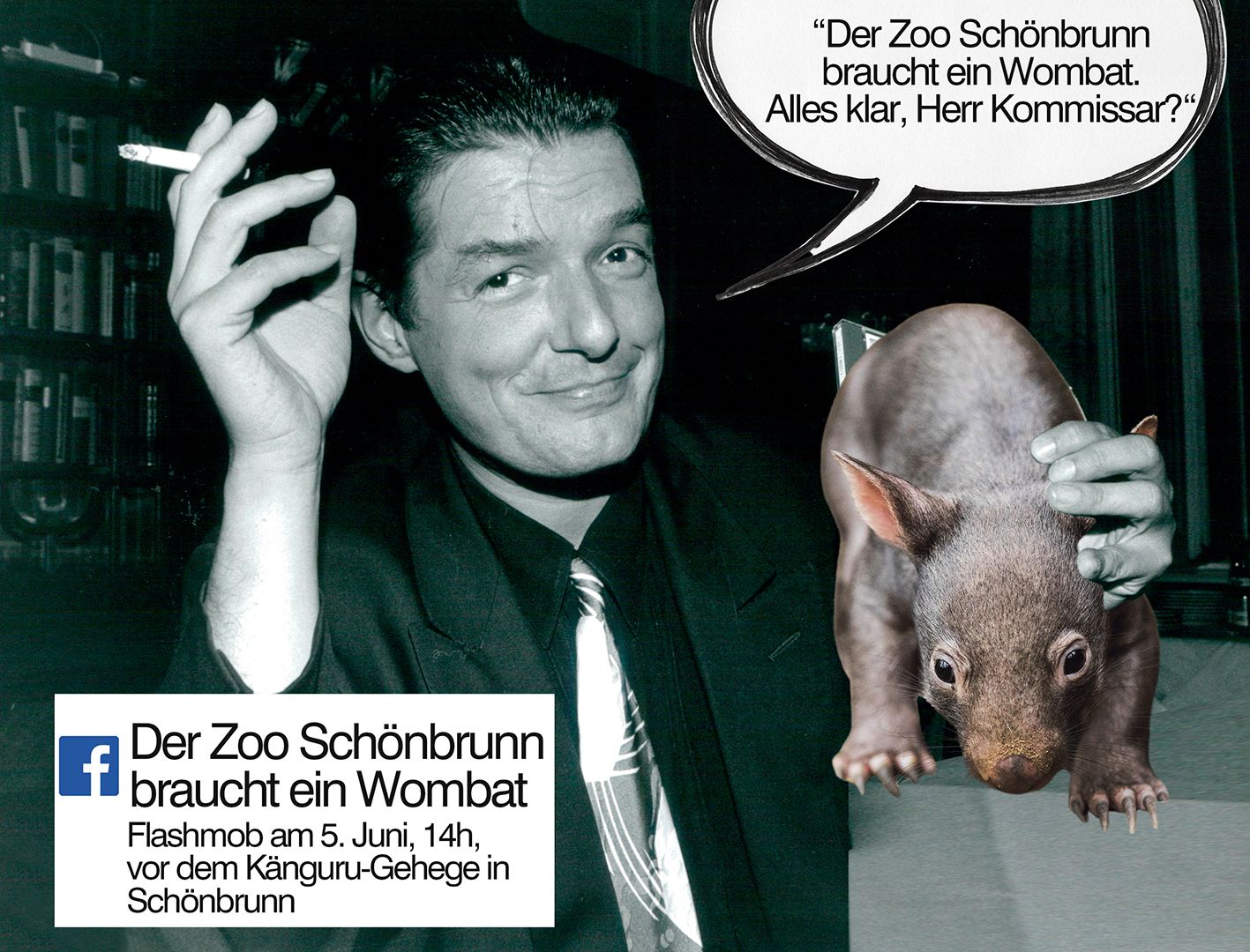 Die Wombat-Fans werben mit Pop-Legende Falco für den Flashmob am 5. Juni.