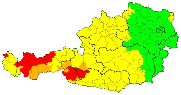 Unwetterwarnungen um 16 Uhr am Freitag.