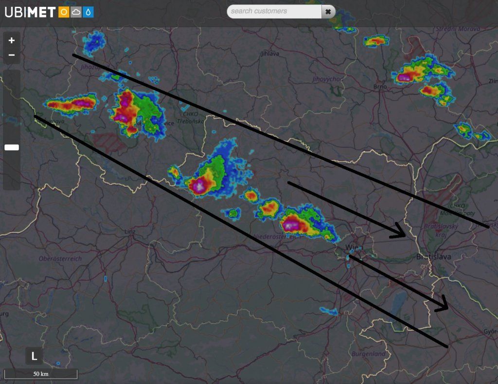 Radarbild von 14:20 Uhr am Samstag, den 04.06.2022