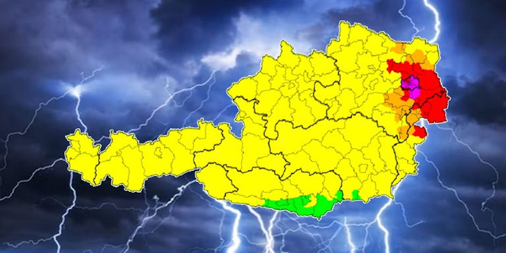 Unwetter-Alarm am Sonntag in Österreich.