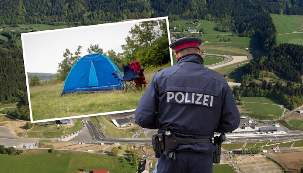 Der Red Bull Ring, Zelt und Polizist. (Symbolfotos)