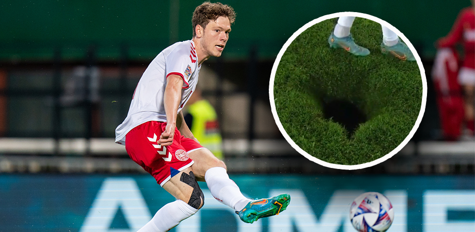 Andreas Skov Olsen hat das "schwarze Loch" auf dem Rasen des Ernst-Happel-Stadions entdeckt. 