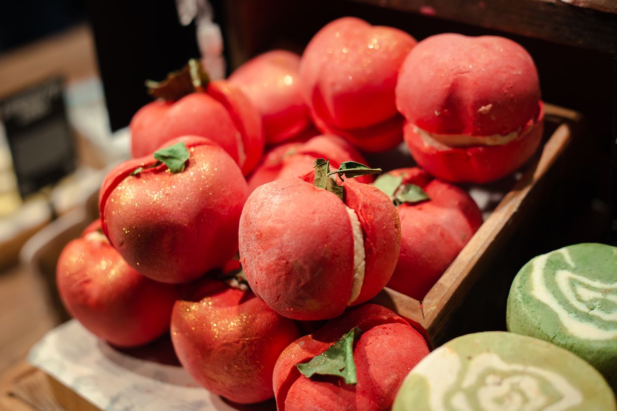 Shop natural cosmetics, bright salt bombs for baths handmade. The concept of eco cosmetics and body care.