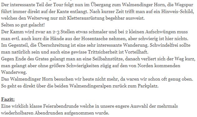 So wird die Bergtour im Netz beschrieben.