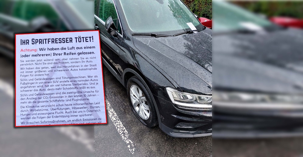 Dutzende SUVs im Visier der Klima-Rebellen. Trotzdem steigt in Österreich die Zahl SUV-Neuzulassungen.