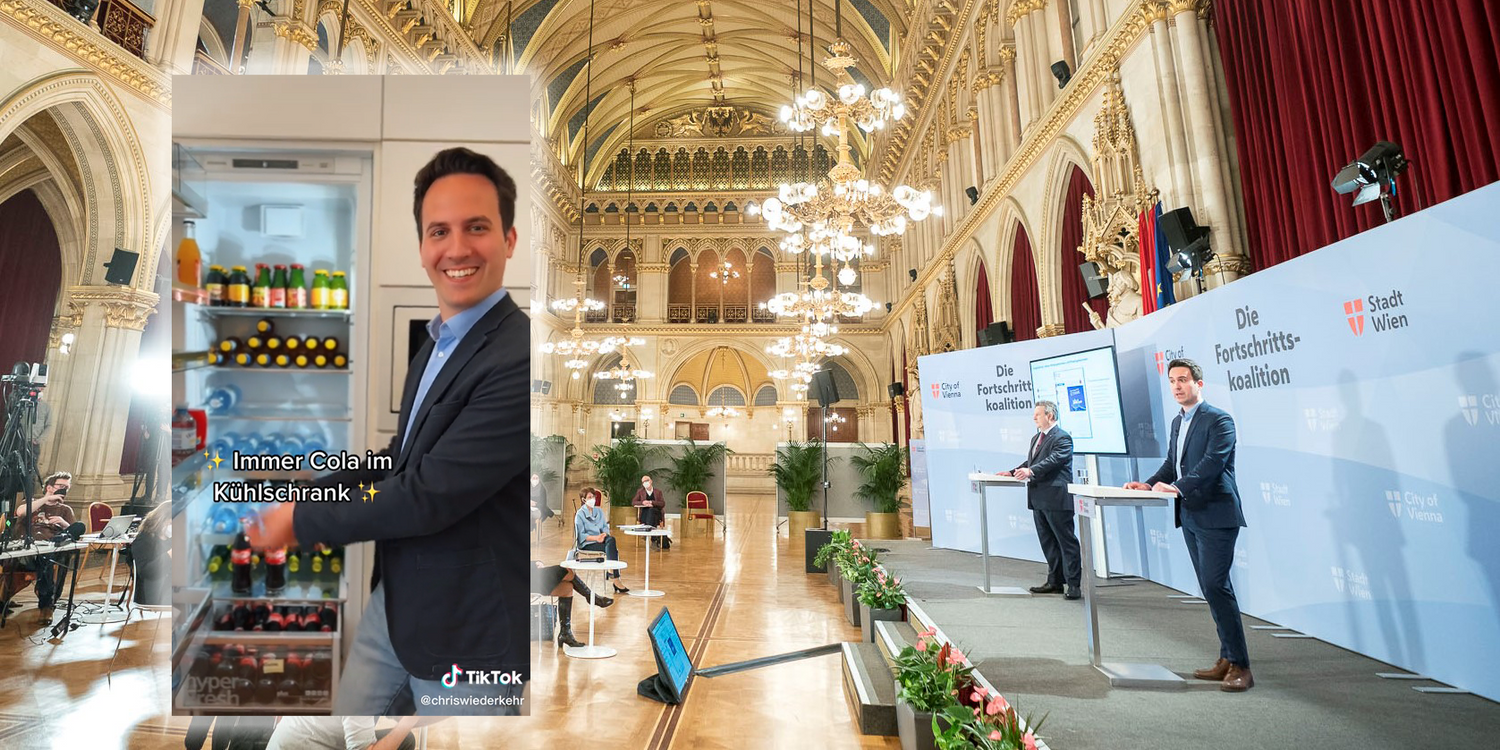Wiens Vize-Bürgermeister Christoph Wiederkehr freut sich über den stets gut gefüllten Kühlschrank im Rathaus.