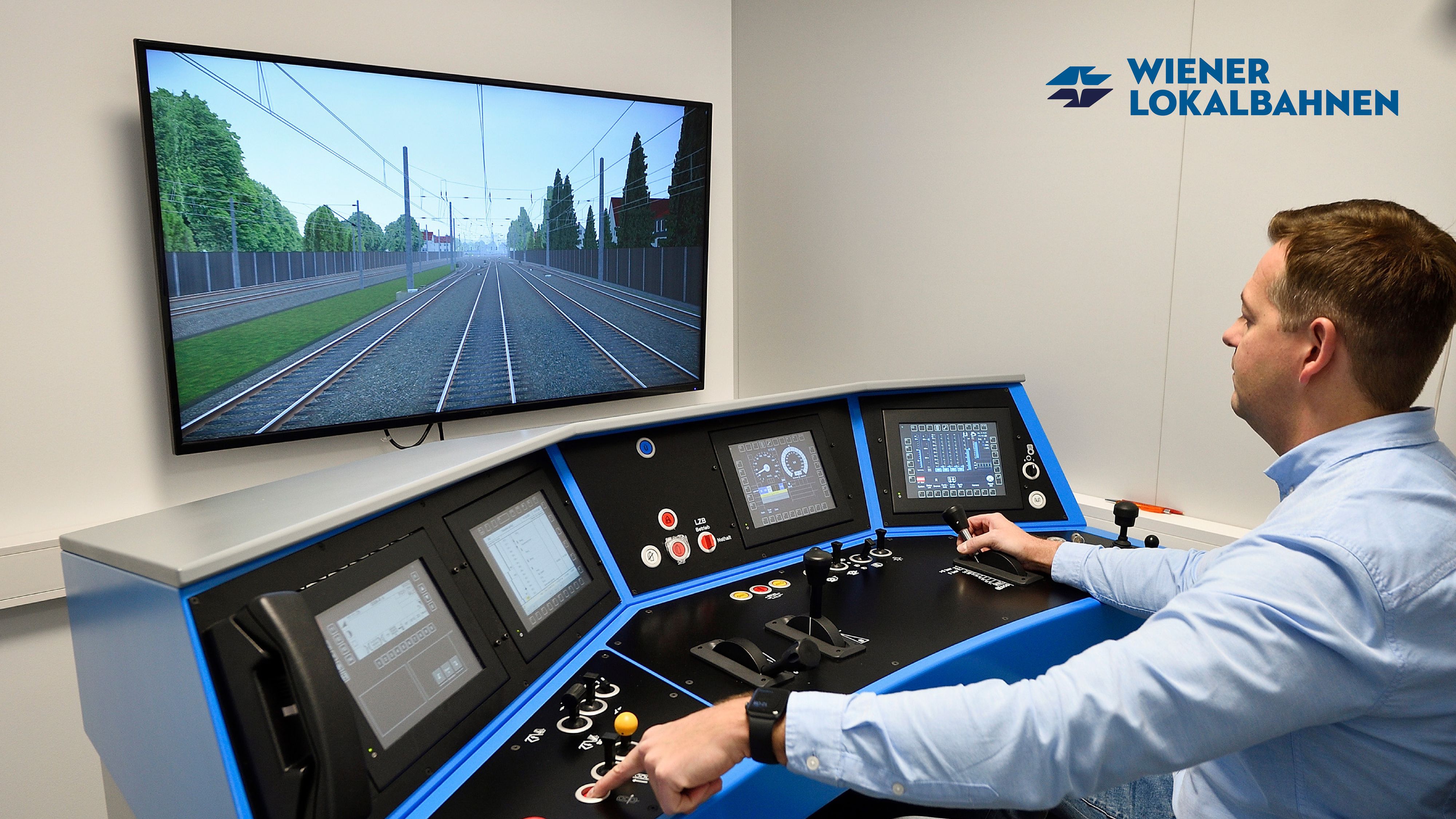 Der Zugsimulator in der Schulungseinrichtung Traincademy der Wiener Lokalbahnen.