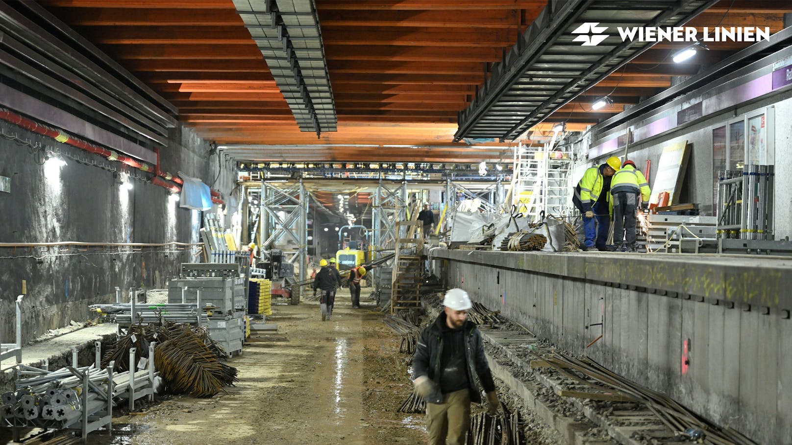 Die Baustelle im Tunnel einer künftigen U2 Station.