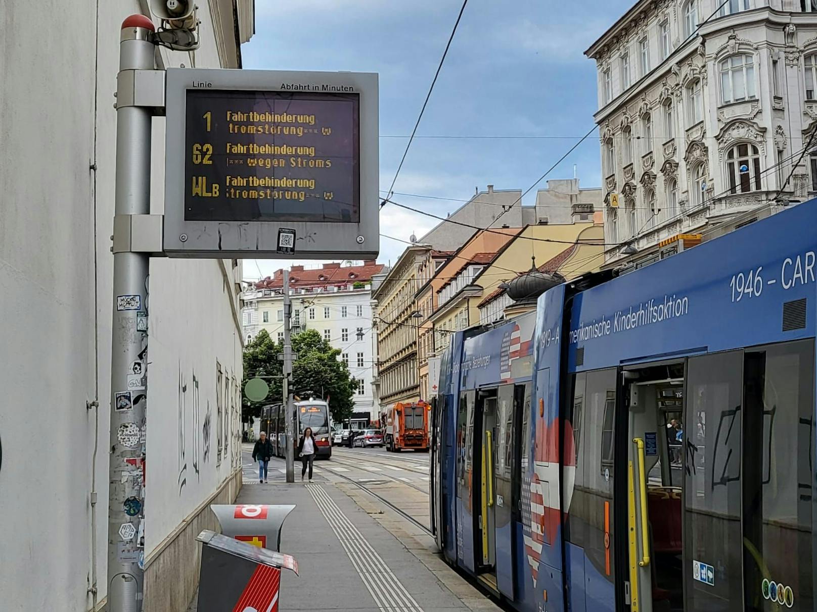 Aufgrund einer beschädigten Fahrleitung fahren die Straßenbahnen auf der Wiedner Hauptstraße nicht.