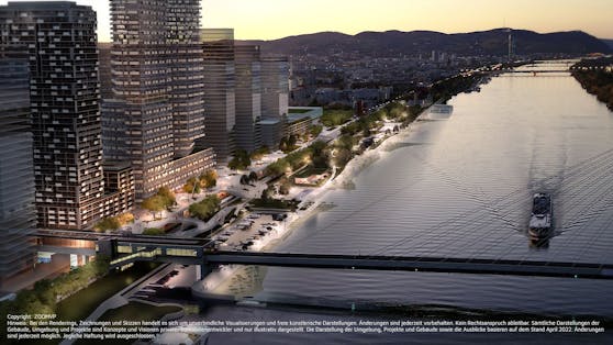 Ein neuer Stadtteil entsteht am Donaukanal: Auf einem Hektar werden die Marina Towers einen modernen Verkehrsknotenpunkt - zum Teil unterirdisch - beherbergen. 
