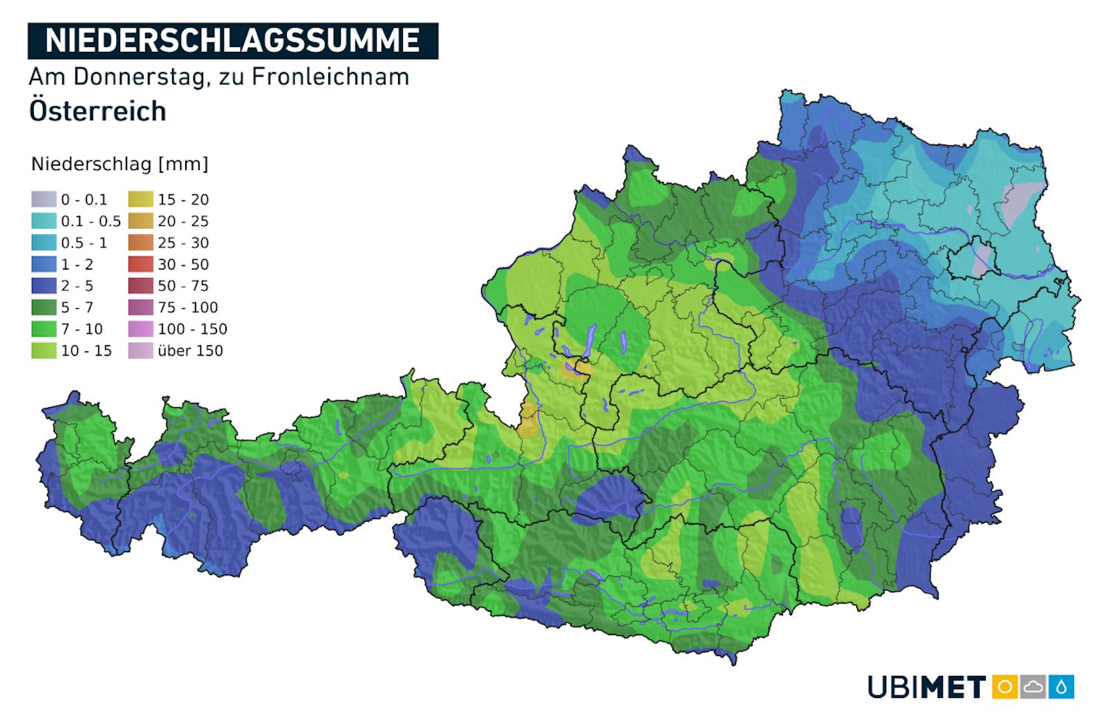 Experten erwarten an Fronleichnam ergiebige Niederschlagssummen. 