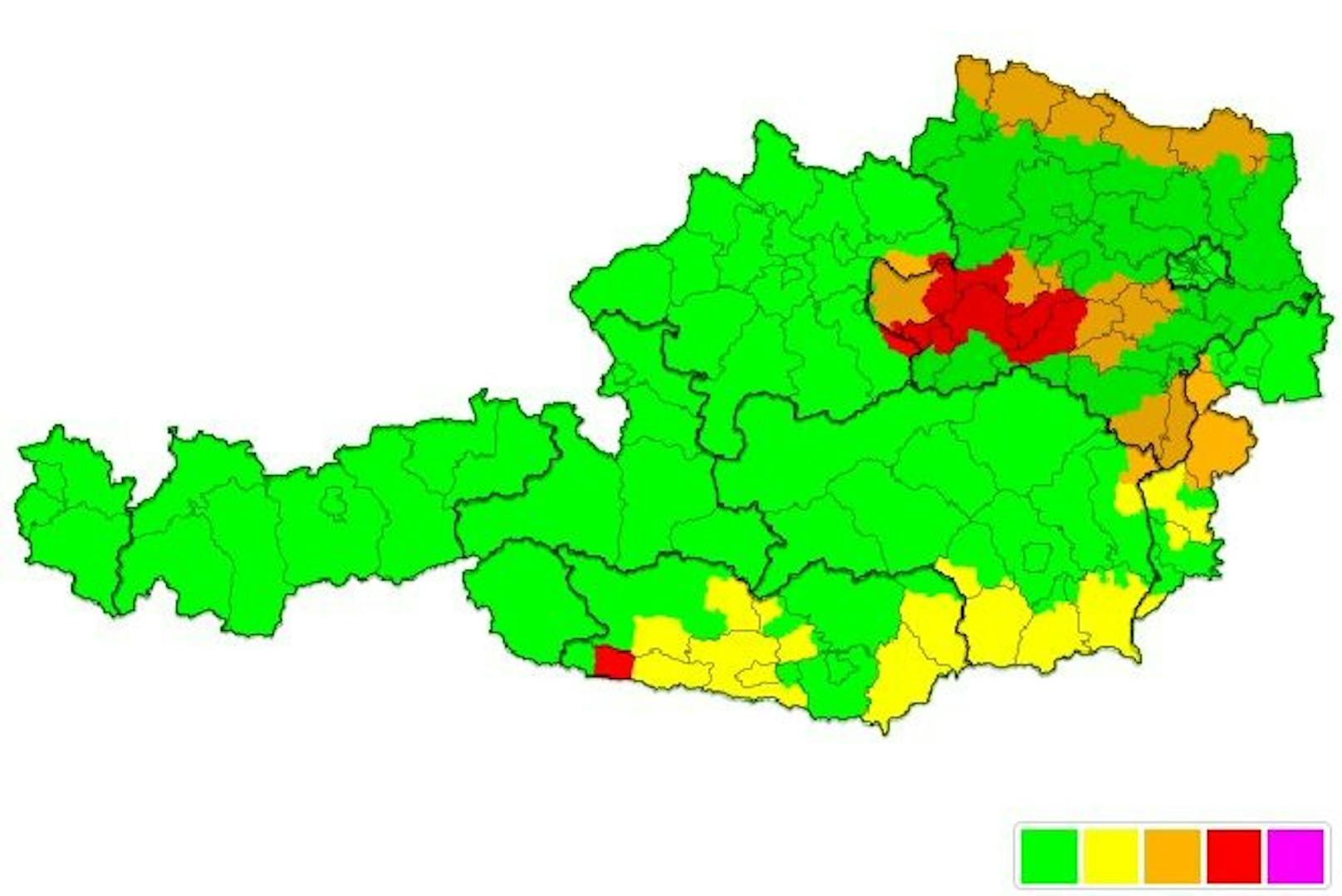 Betroffen sind mehrere Bezirke in Niederösterreich, Oberösterreich und Kärnten. 