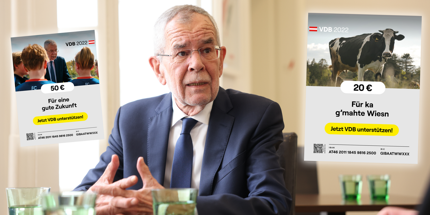 Alexander Van der Bellen sammelt wieder Spenden – Diese Sujets sollen den Erfolg bringen.