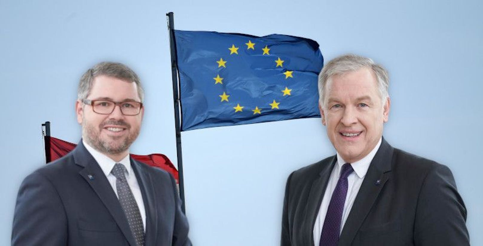 Schleritzko und Eichtinger mit einer EU-Flagge im Hintergrund