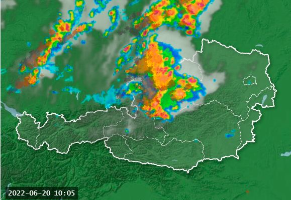 Aktuelle Aufnahme des Unwetter-Radars: über Oberösterreich krachts.
