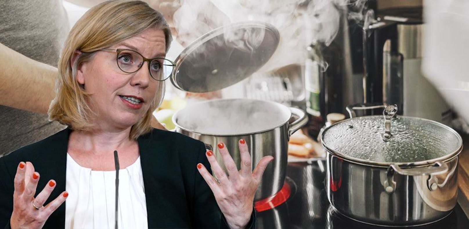Grün-Ministerin <strong>Leonore Gewessler</strong> gibt teure Koch-Tipps.