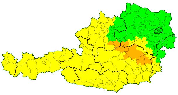 <div>(Vor-)Warnungen zu neuen Unwettern in Österreich am Mittwochmorgen, Stand 6.25 Uhr.</div>