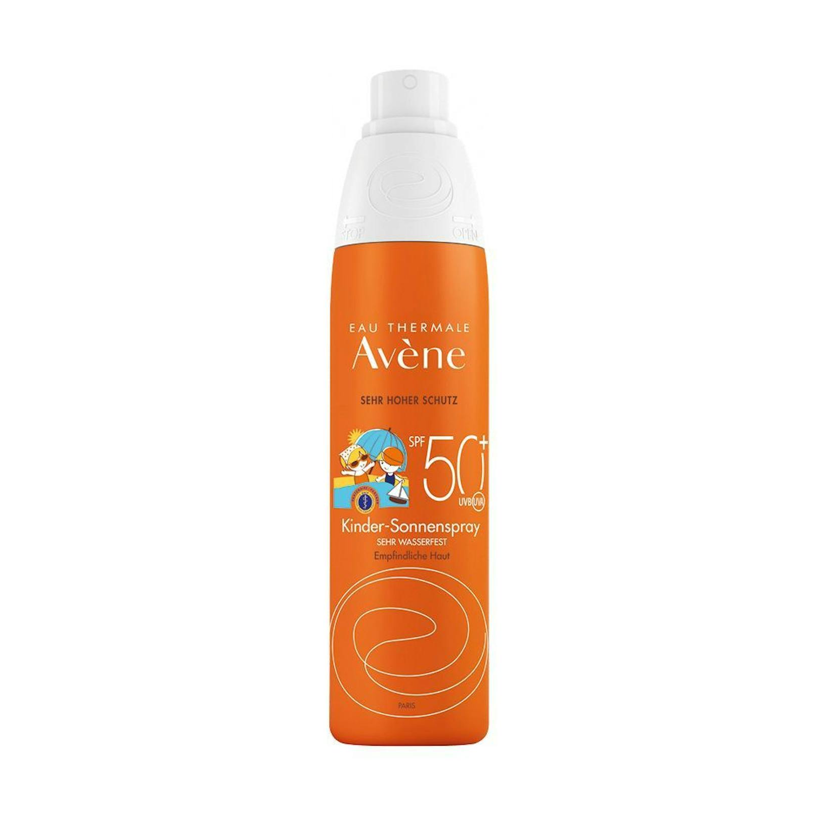 Die Avène Kinder-Sonnenspray SPF 50+ verwendet chemische Filter, enthält kein Parfum oder sonstige bedenkliche Inhaltsstoffe. 200ml um 23,90 Euro.