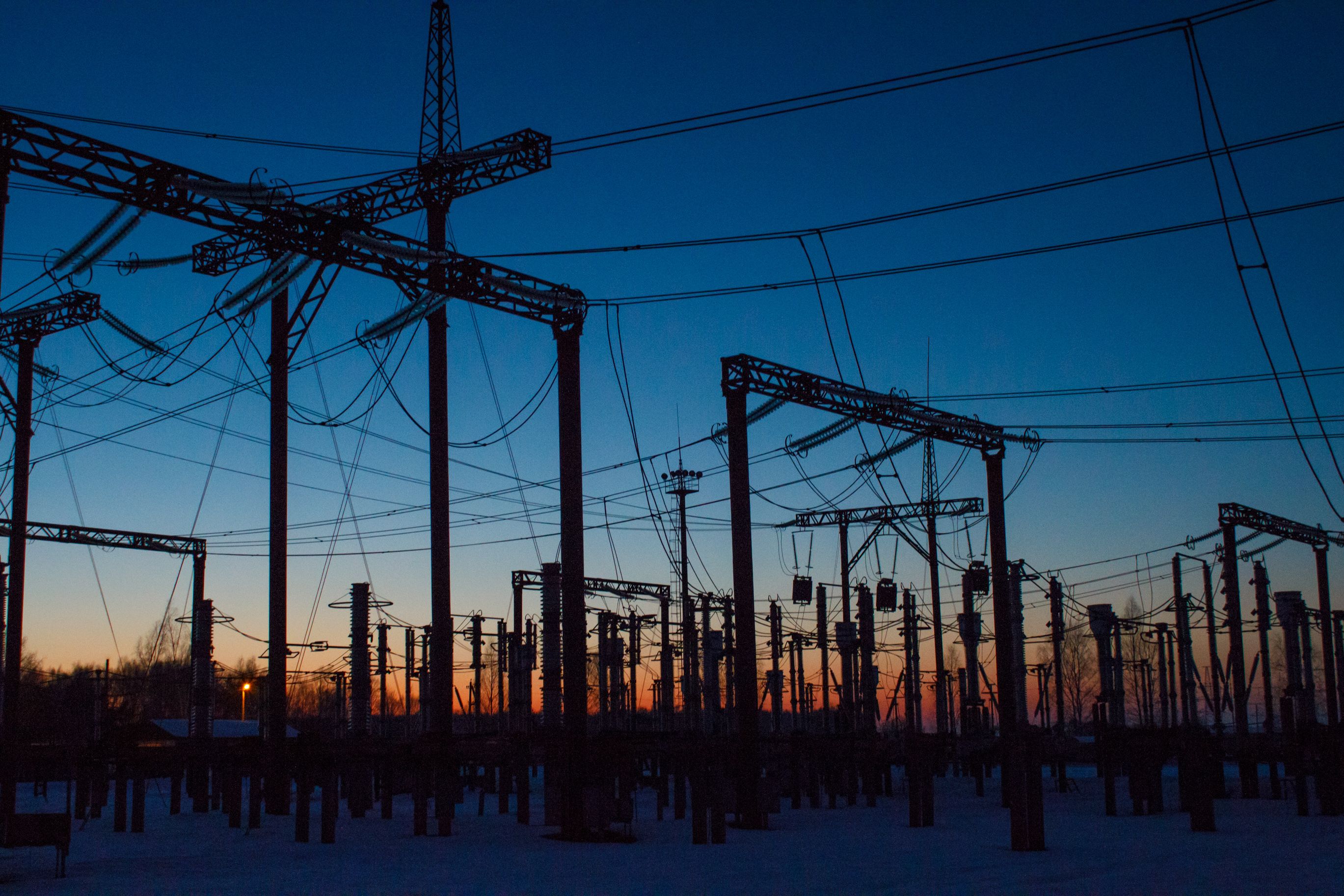 Electrical substation at night on long exposure shot