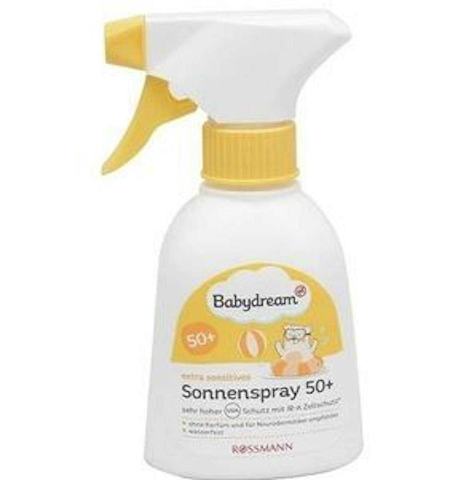 Das&nbsp;Babydream Extra Sensitives Sonnenspray kommt mit 200ml auf 6,99 Euro. Geschützt wird durch chemische Filter und ohne Duftstoffe.&nbsp;