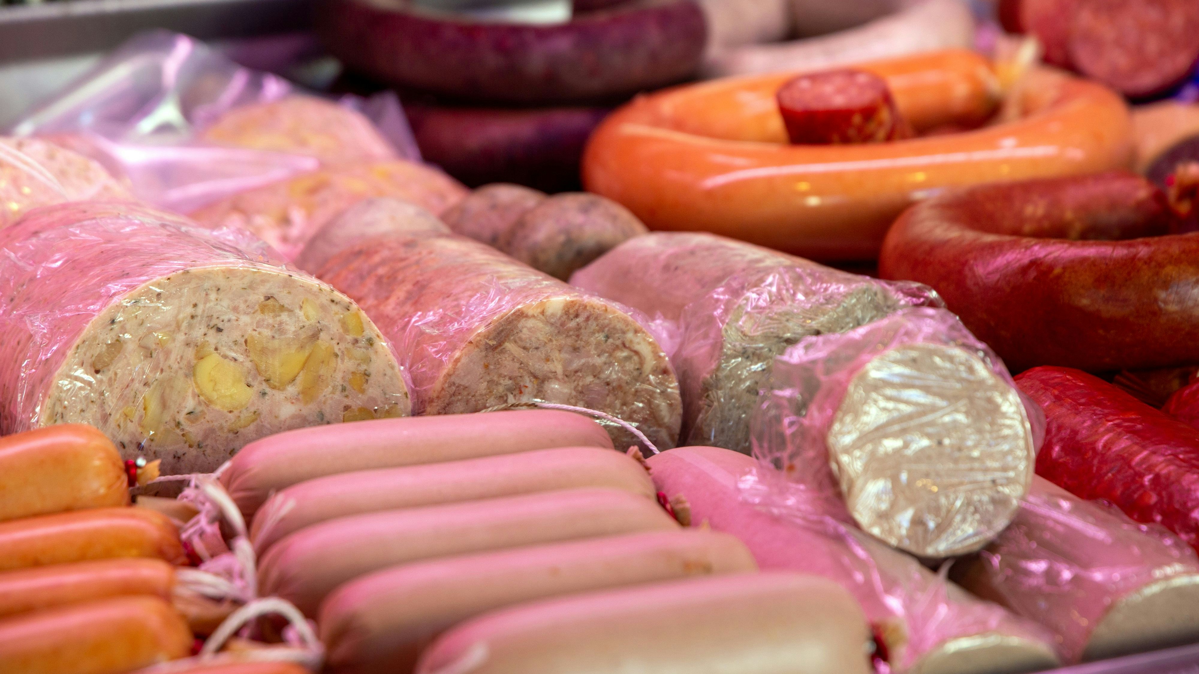 Sausage counter in a butcher's shop
