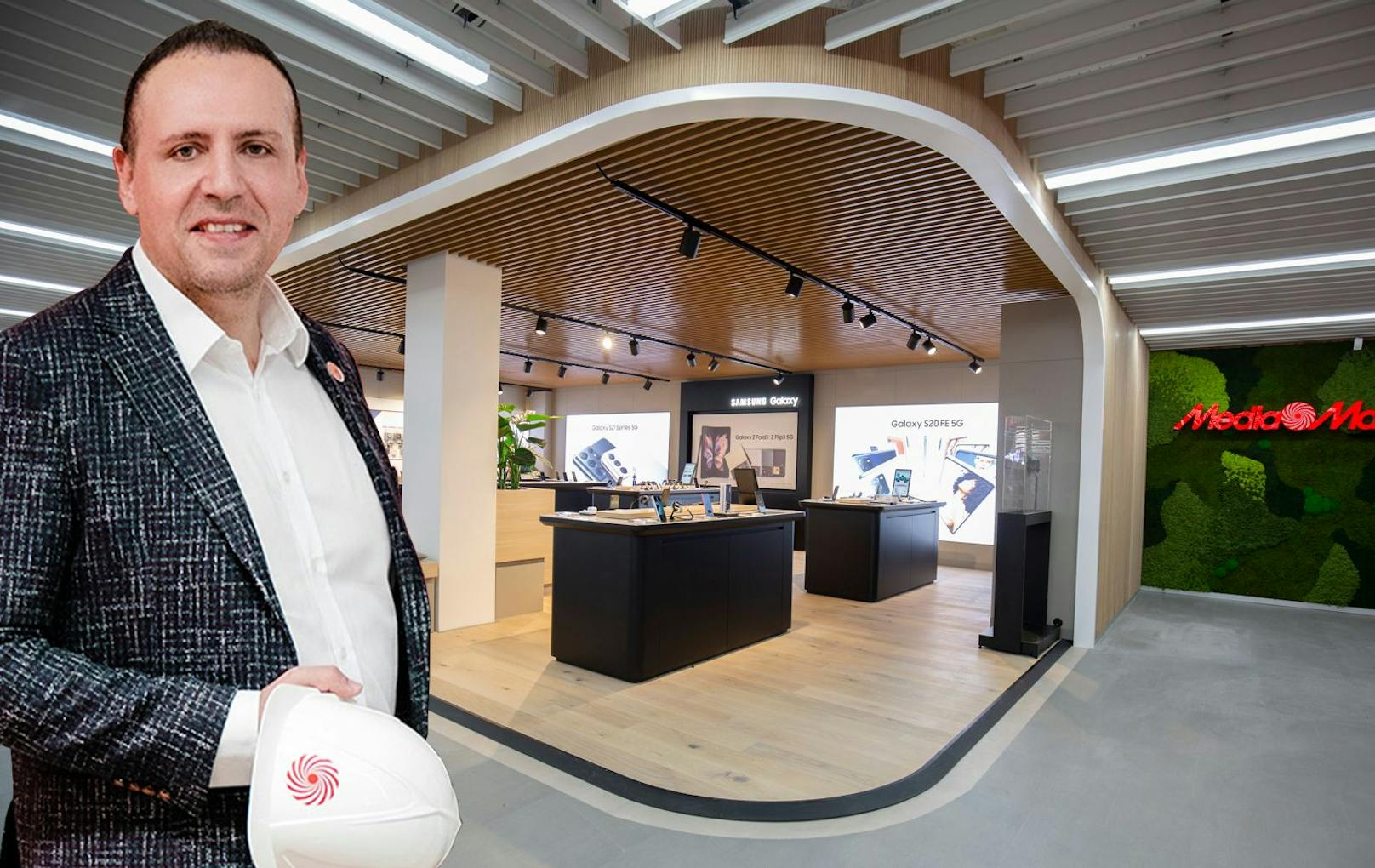 Österreichs MediaMarkt-Chef Alpay Güner, im Hintergrund ein Blick ins "Tech-Village" in Rotterdam (NL)