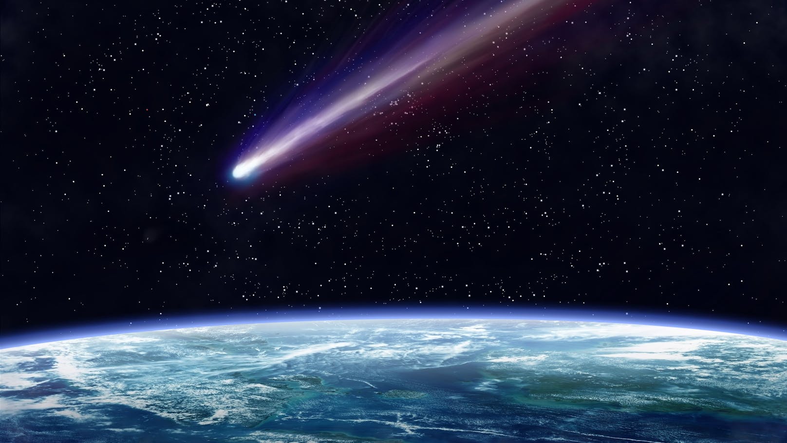 Illustration of a comet flying through space close to the earth