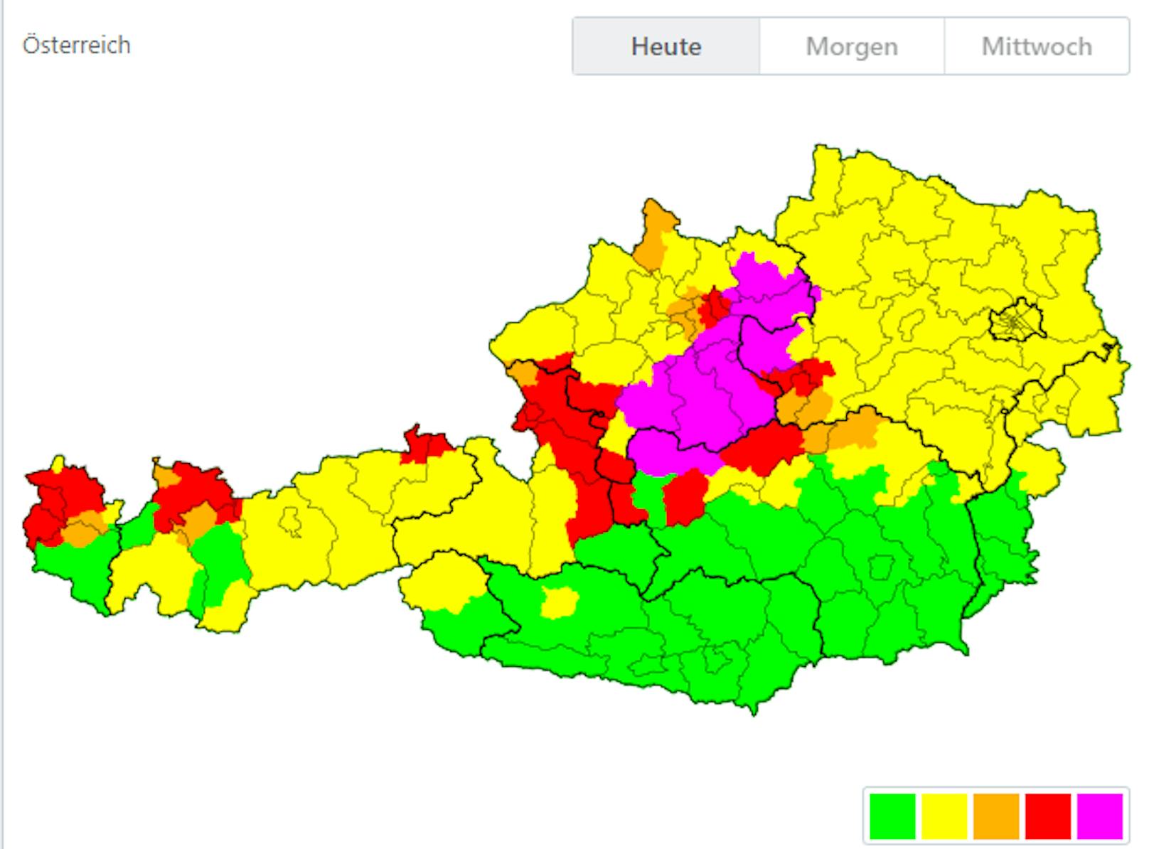 Unwetter Stand 21.36: In diesen Teilen Österreichs ist das Unwetter besonders aktiv.&nbsp;