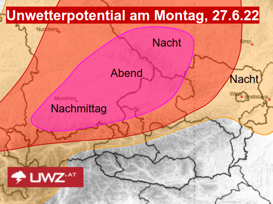 Unwetterpotential am Montagabend.