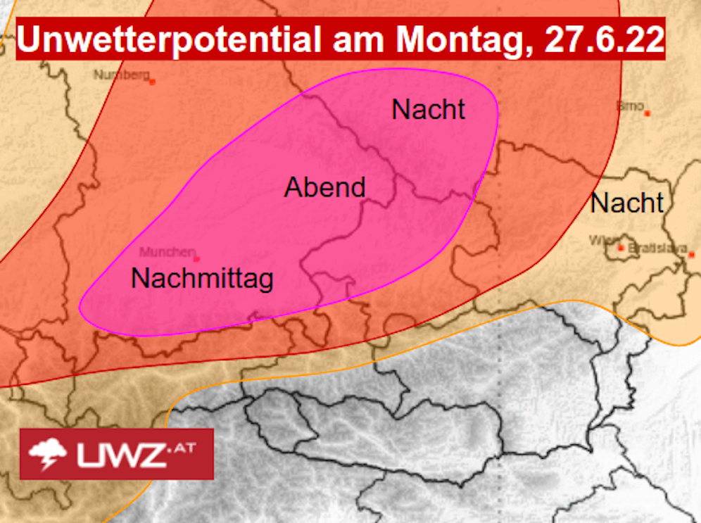 Unwetterpotential am Montagabend.