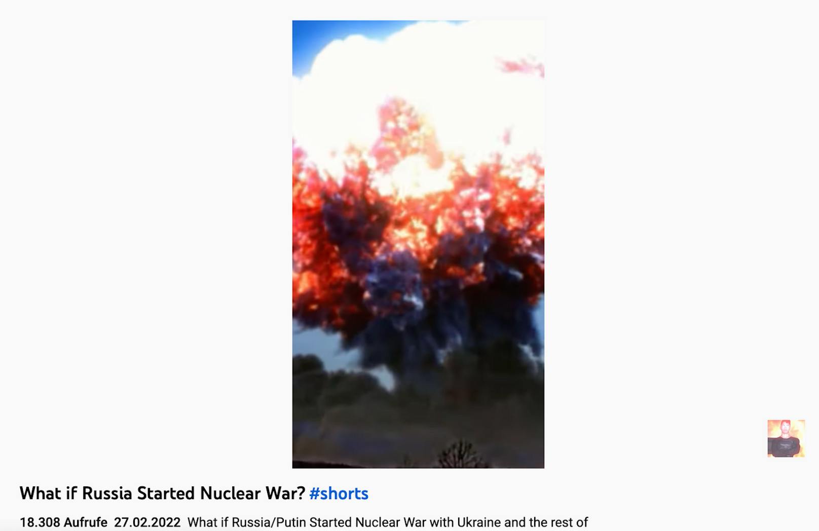 Im Original hat das computergenerierte Video den Titel "What if Russia Started Nuclear War?" (Was wäre, wenn Russland einen Atomkrieg beginnen würde?)