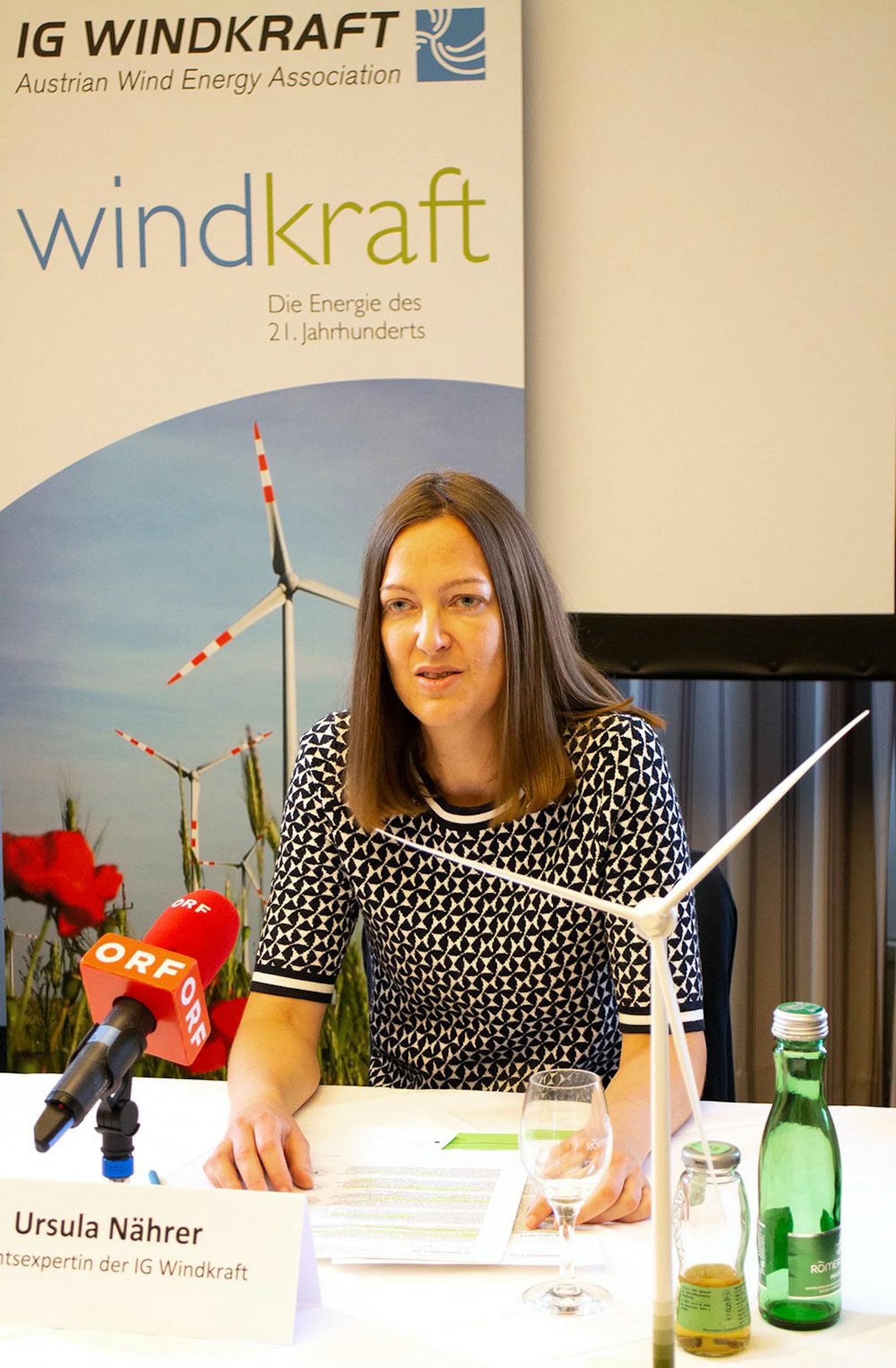 Ursula Nährer bei der Pressekonferenz der IG Windkraft