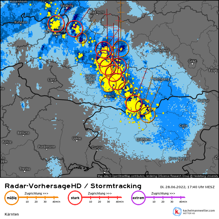 Aus Slowenien zieht eine Unwetter-Front nach Norden und trifft Kärnten.