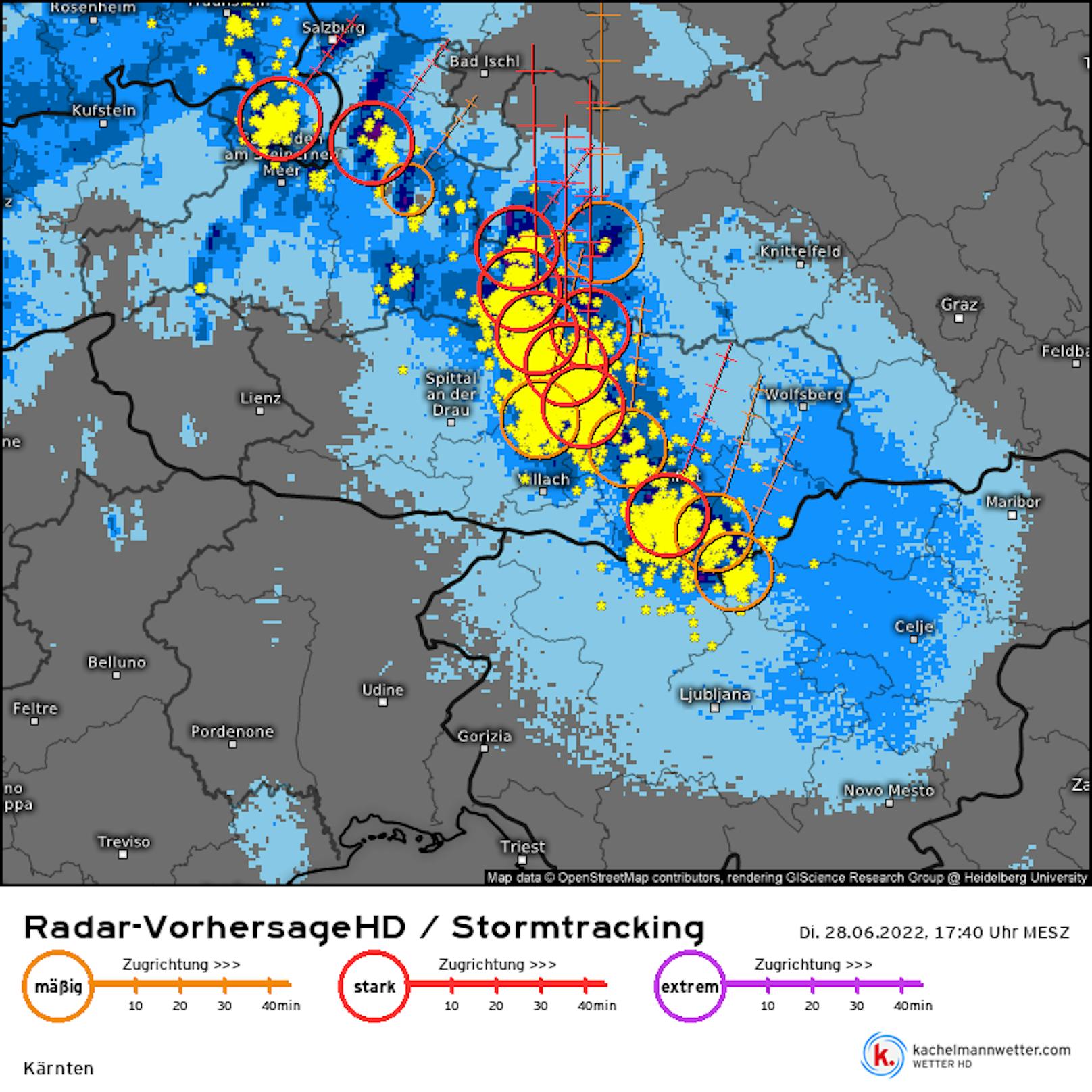 Aus Slowenien zieht eine Unwetter-Front nach Norden und trifft Kärnten.