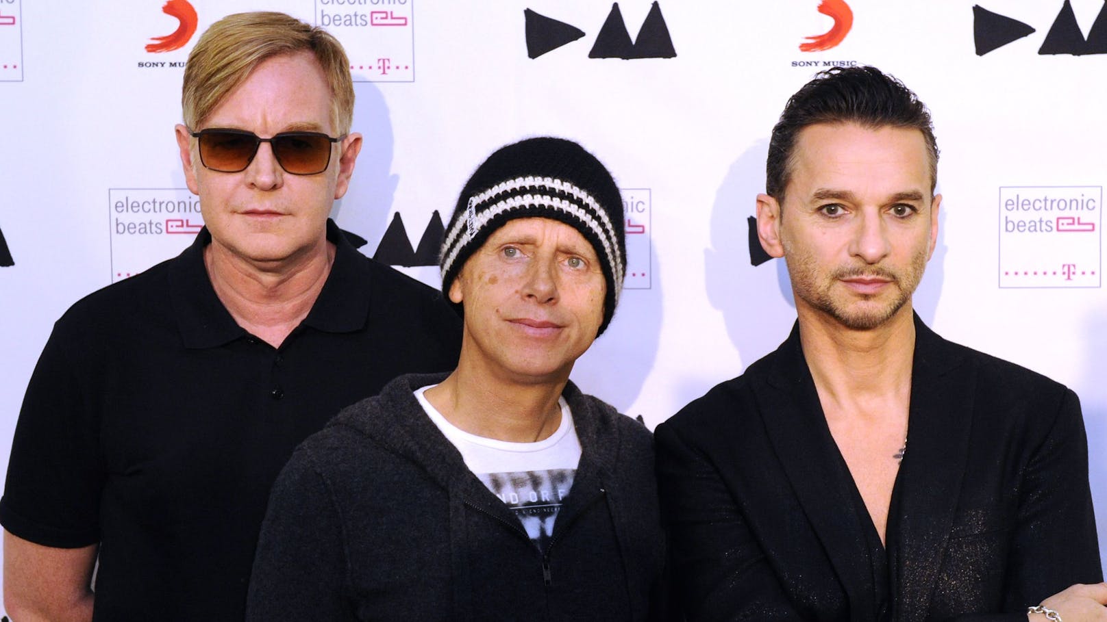<strong>Depeche Mode</strong>: Keyboarder Andrew Fletcher, Gitarrist Martin Gore und Sänger Dave Gahan (2013)