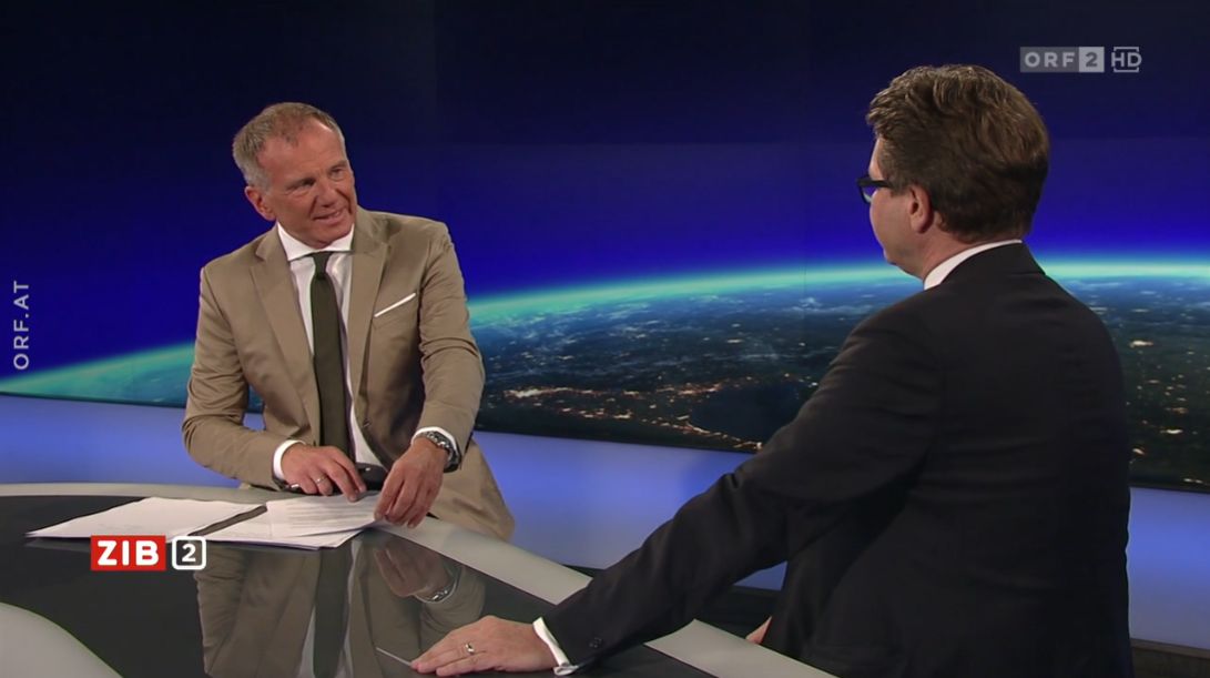 Bildungsminister Martin Polaschek (VP) zu Gast bei Armin Wolf in der ZIB2 am 29. Juni 2022.