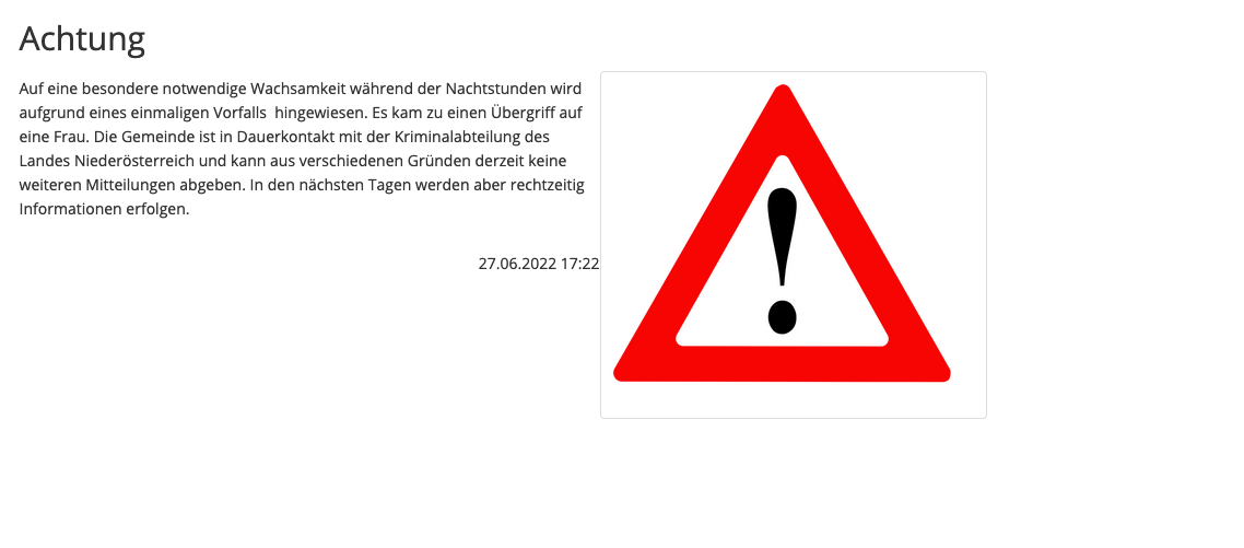 Warnung auf Homepage von Bad Erlach