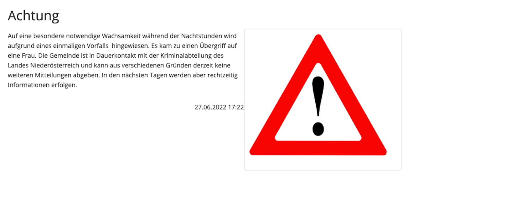 Warnung auf Homepage von Bad Erlach