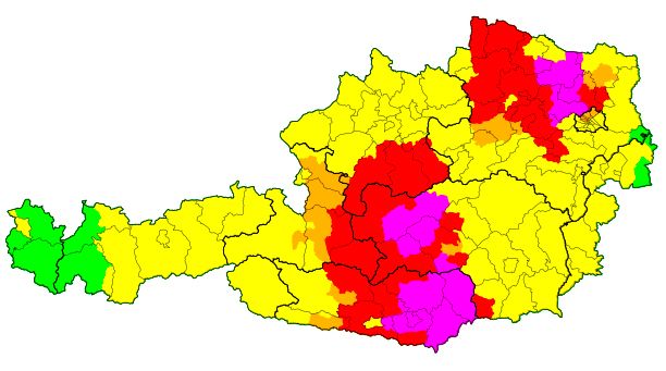 Aktuelle Unwetterwarnungen am 29. Juni 2022, Stand 16.15 Uhr.