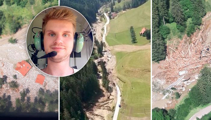 "Heute.at"-Redakteur Tobias Kurakin - hier im Helikopter über dem Krisengebiet in Kärnten.