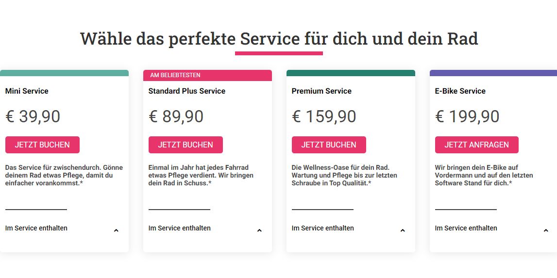 Diese Rad-Pakete bietet Radish bisher online an.